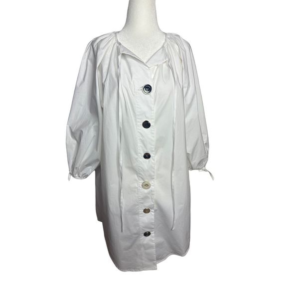 Erika‎ Cavallini Short White Flowy Ling Sleeve Multi Button Dress Tunic Size 2 - Picture 3 of 9